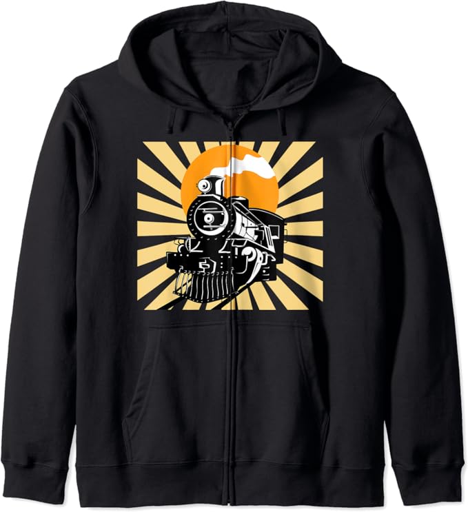 Retro Vintage Train Steam Engine Railway Gift Zip Hoodie